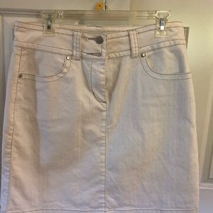 Cabi White Denim Skirt with tan stitching